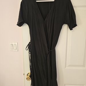 Quince Black Mini Wrap Dress